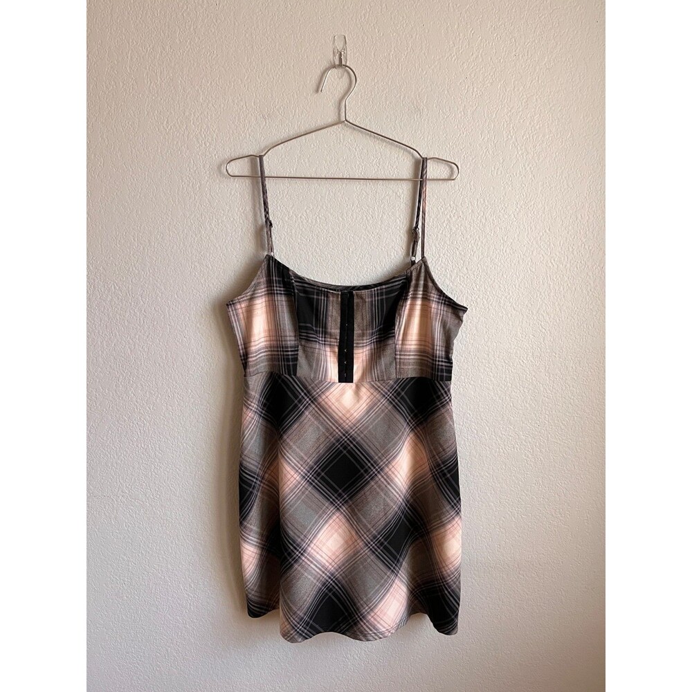 Urban Outfitters Keya Plaid Mini Dress in Black/Pink Combo Size XL